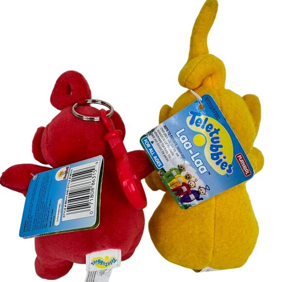 Playschool Teletubbies Laa Laa 5.5 Inch W/Tags 1998 & Laa Laa Backpack Clip - Picture 2 of 8